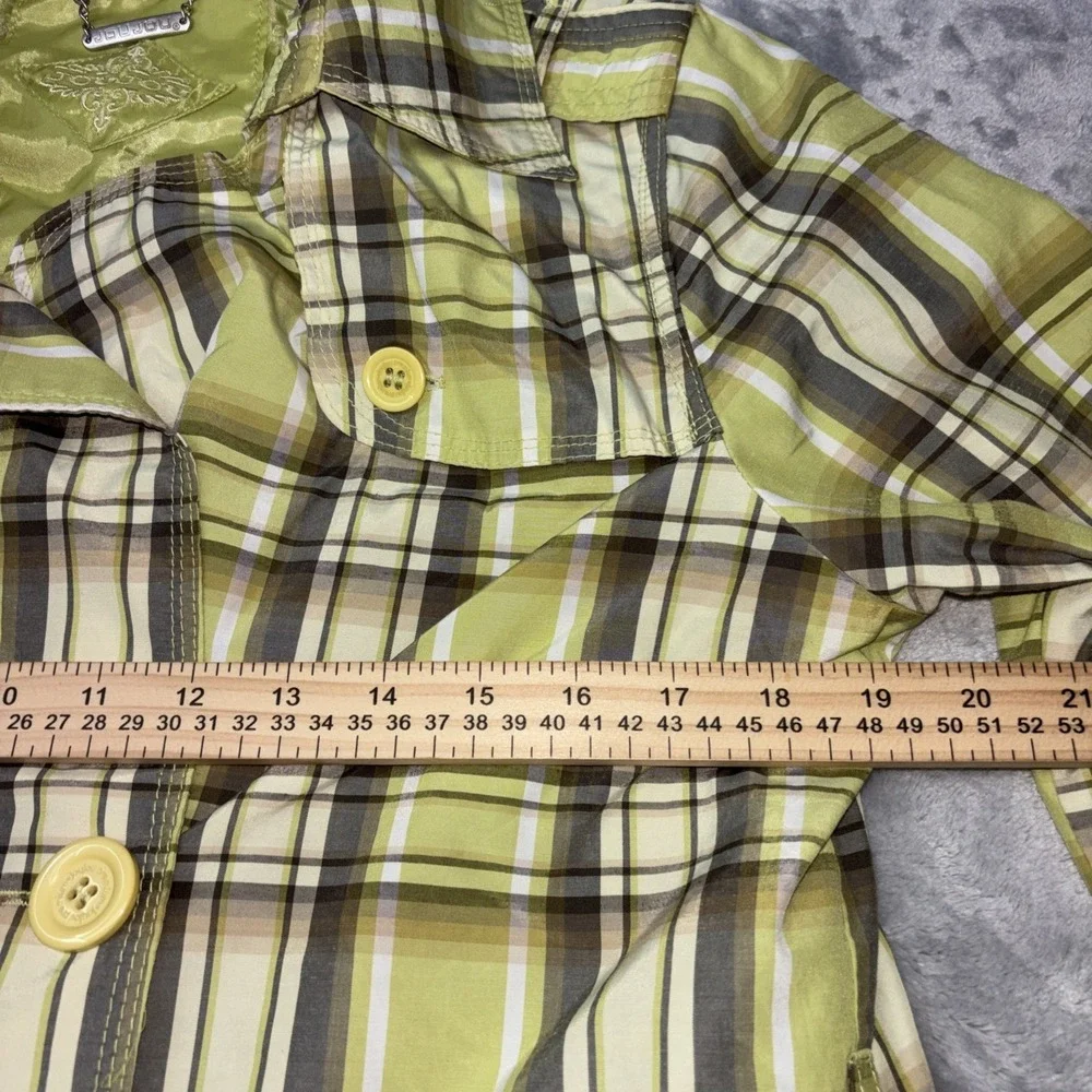 JouJou Lime Green/Greys/Olive Green Plaid Double Breasted Jacket No Belt Lg